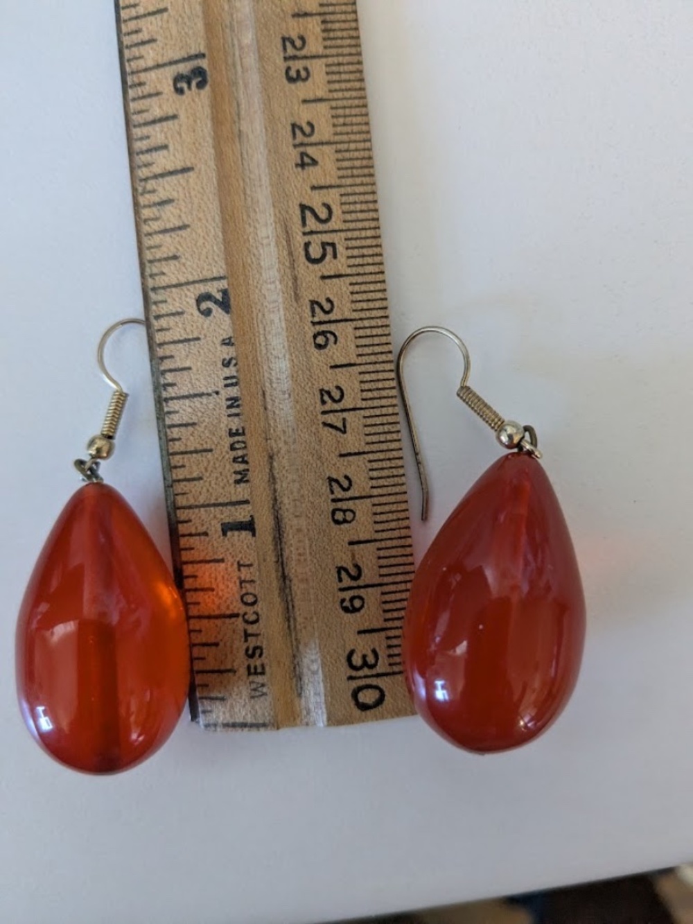 Chunky Orange Vintage Bakelite Teardrop Shaped Earrings